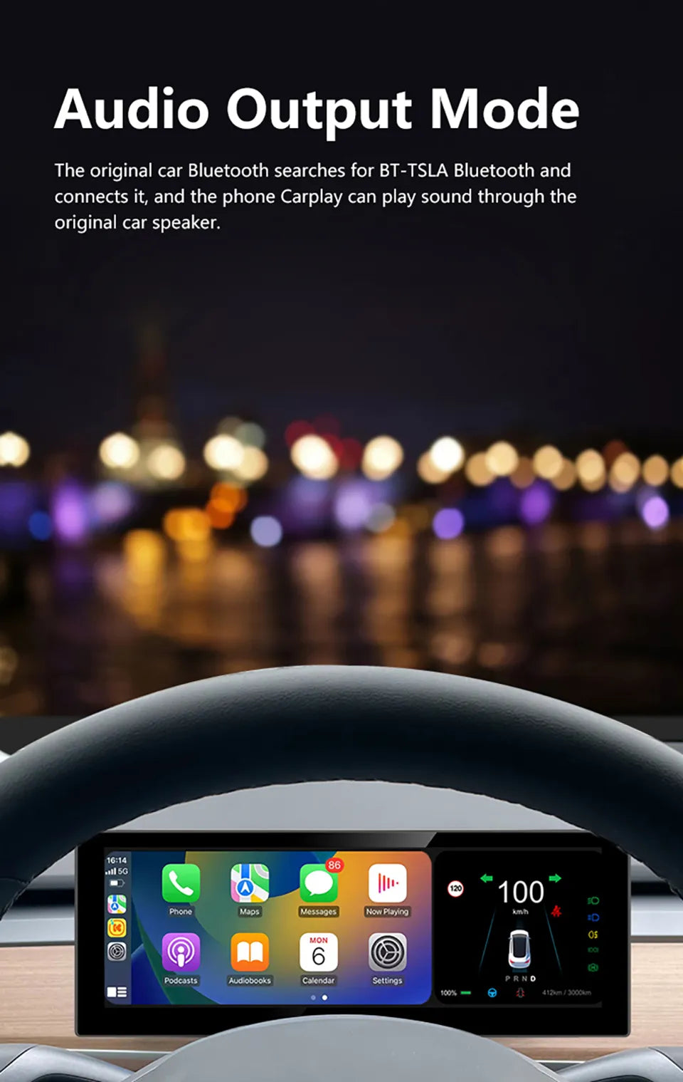 Tesla | Model 3 Y | Cluster Dashboard | Digital LCD 8in Display | CarPlay Android Auto - Pluscenter