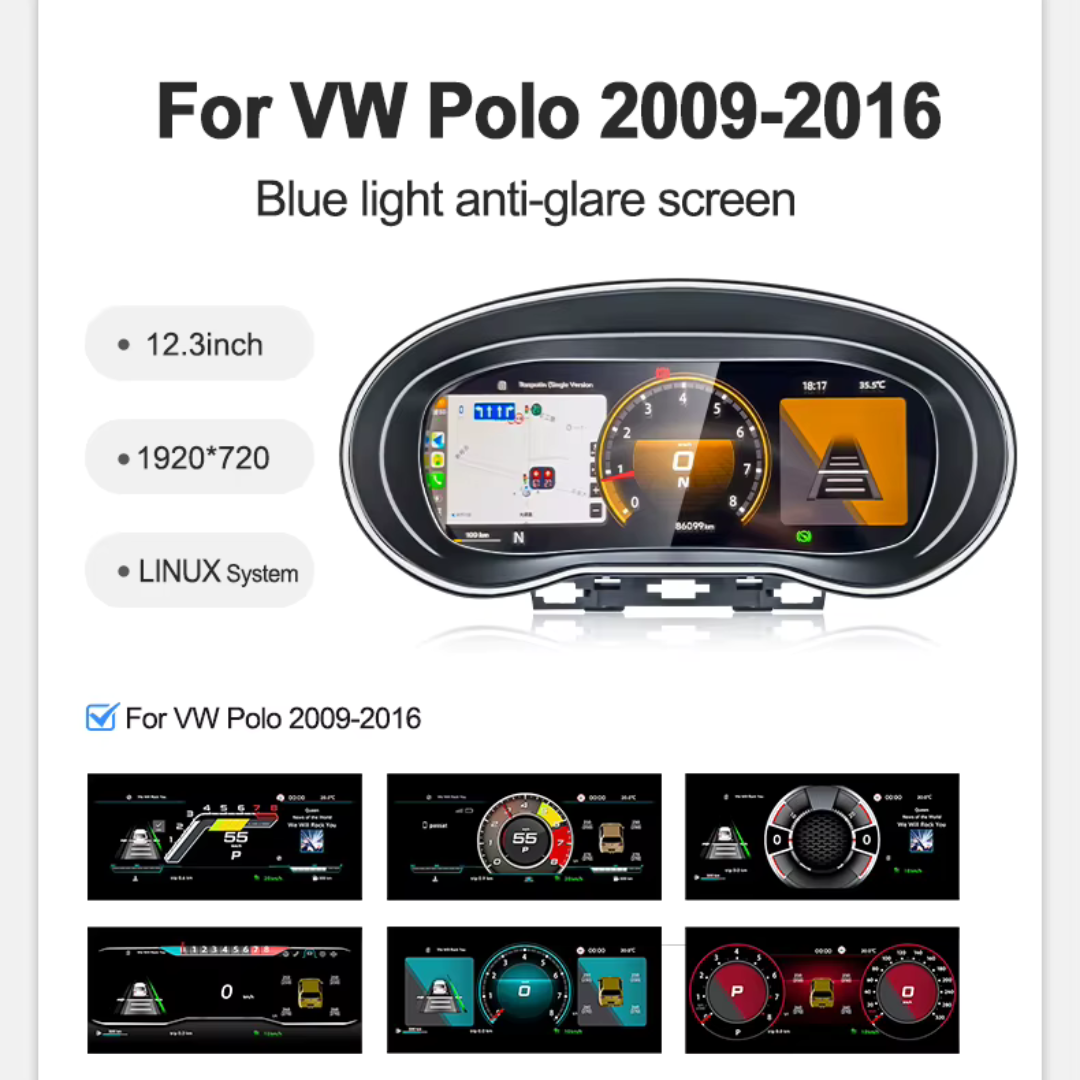 Volkswagen Polo 2009-2016 Digital Instrument Cluster – Linux System LCD Dashboard - Pluscenter