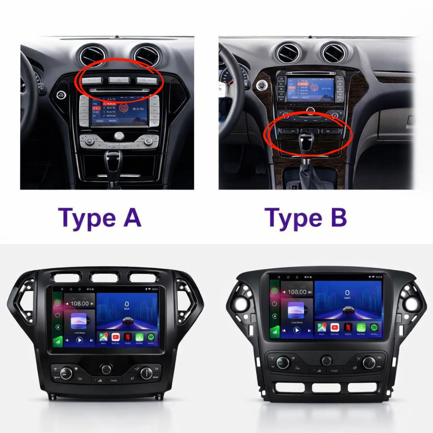 Ford Mondeo MK4 2007-2014 Android 14 Car Stereo Head Unit CarPlay Android Auto - Pluscenter
