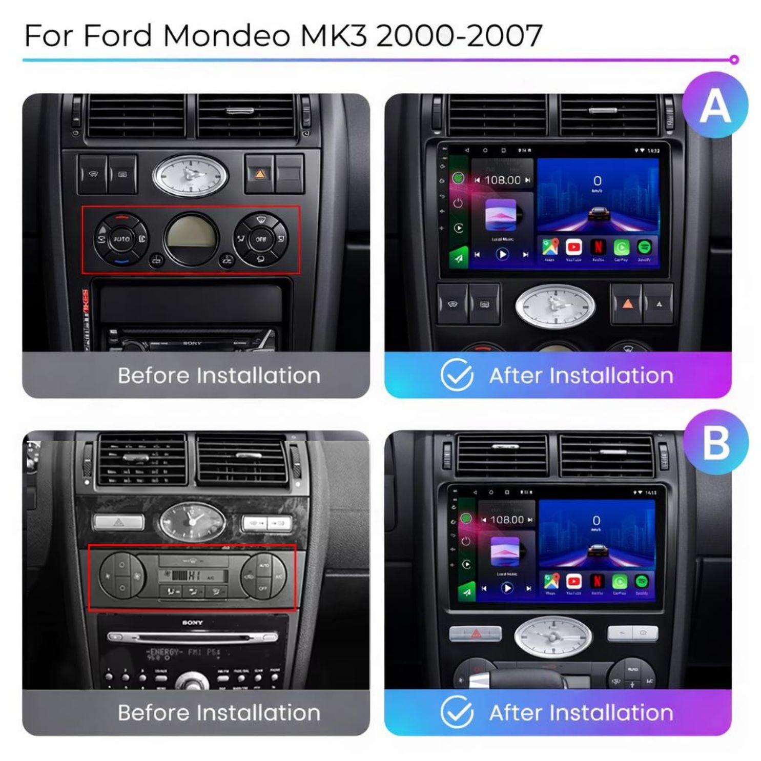 Ford Mondeo MK3 2000-2007 Android 14 Car Stereo Head Unit CarPlay Android Auto - Pluscenter