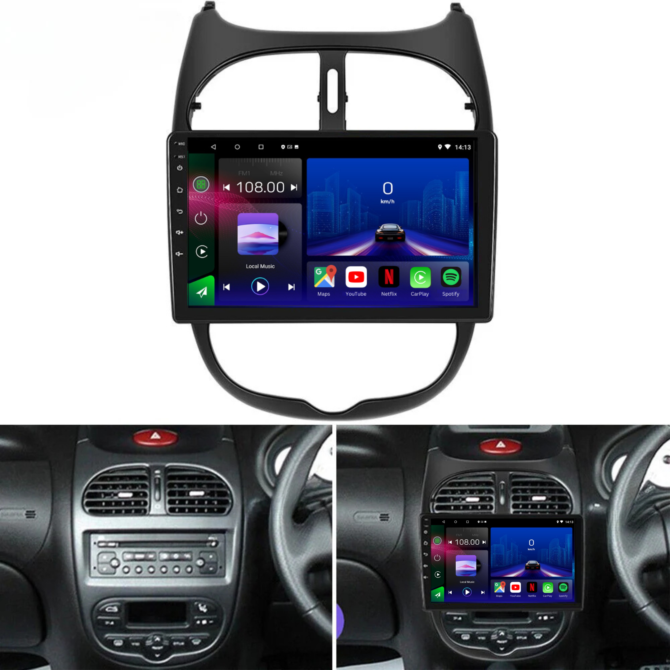 Peugeot 206 206 CC 1998-2010 Android 14 Car Stereo Head Unit CarPlay Android Auto - Pluscenter