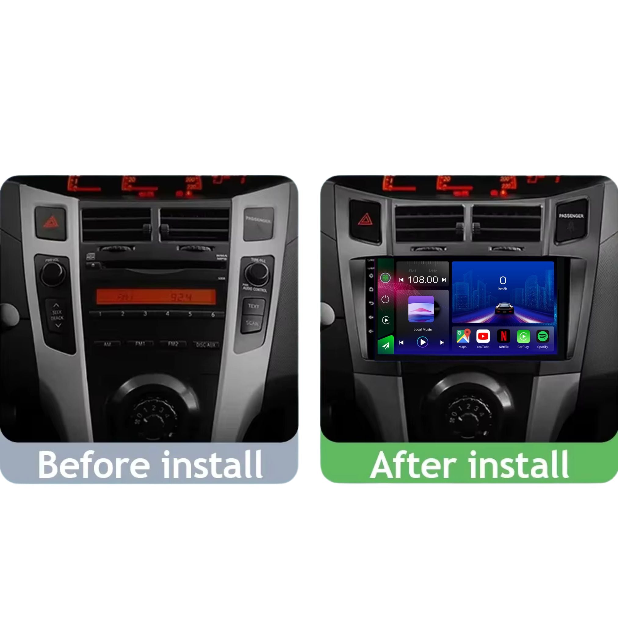 Toyota Yaris (2005–2012) Android 14 Car Stereo – Touchscreen Head Unit with Wireless CarPlay & Android Auto