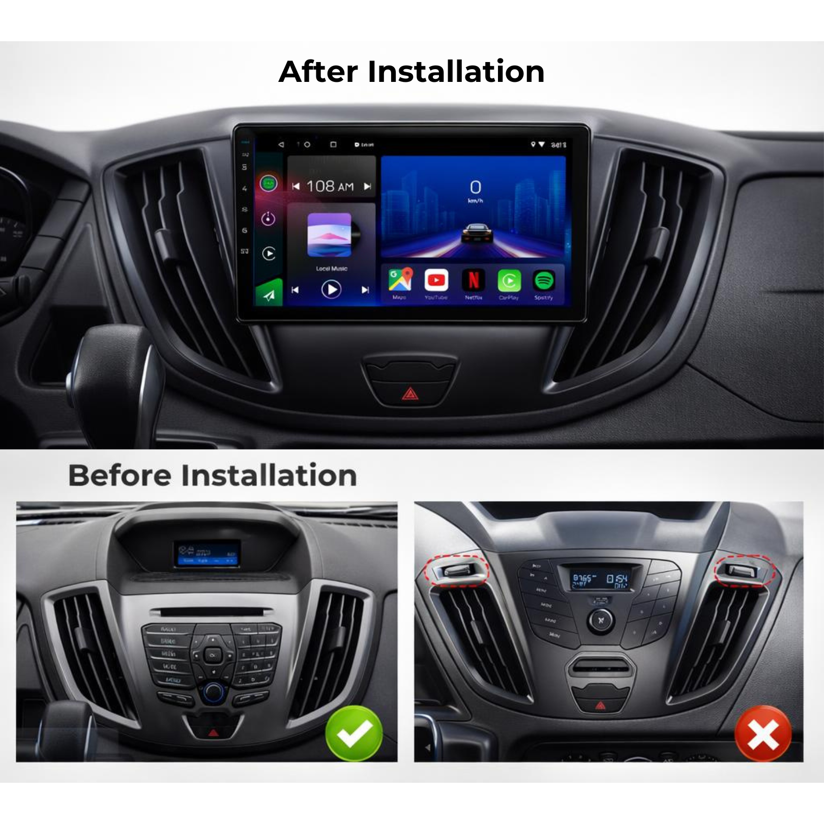 Ford Transit Tourneo 2013-2019 Android 14 Car Stereo Head Unit CarPlay Android Auto - Pluscenter