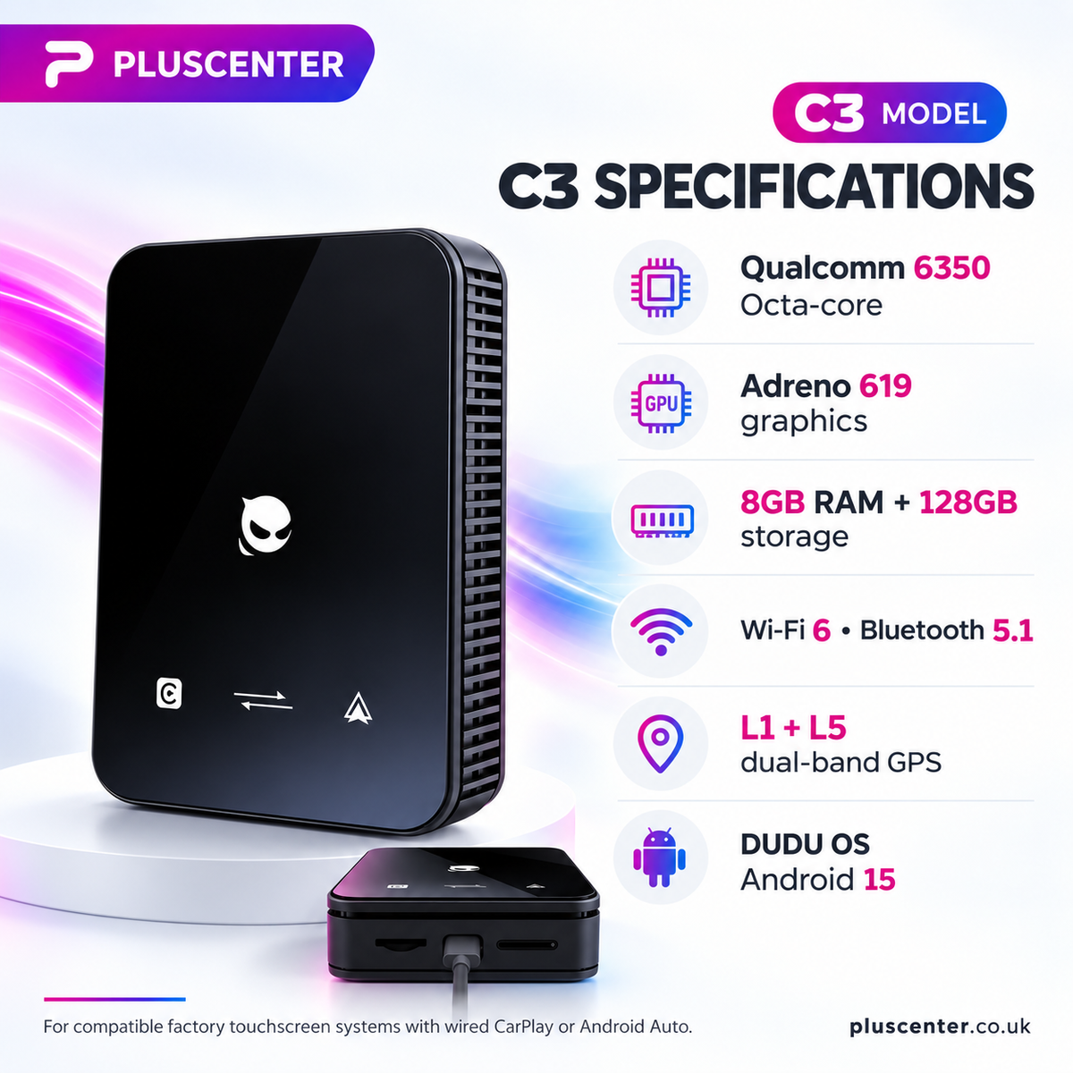 Android 15 AI Box with Wireless Apple CarPlay & Android Auto - Pluscenter