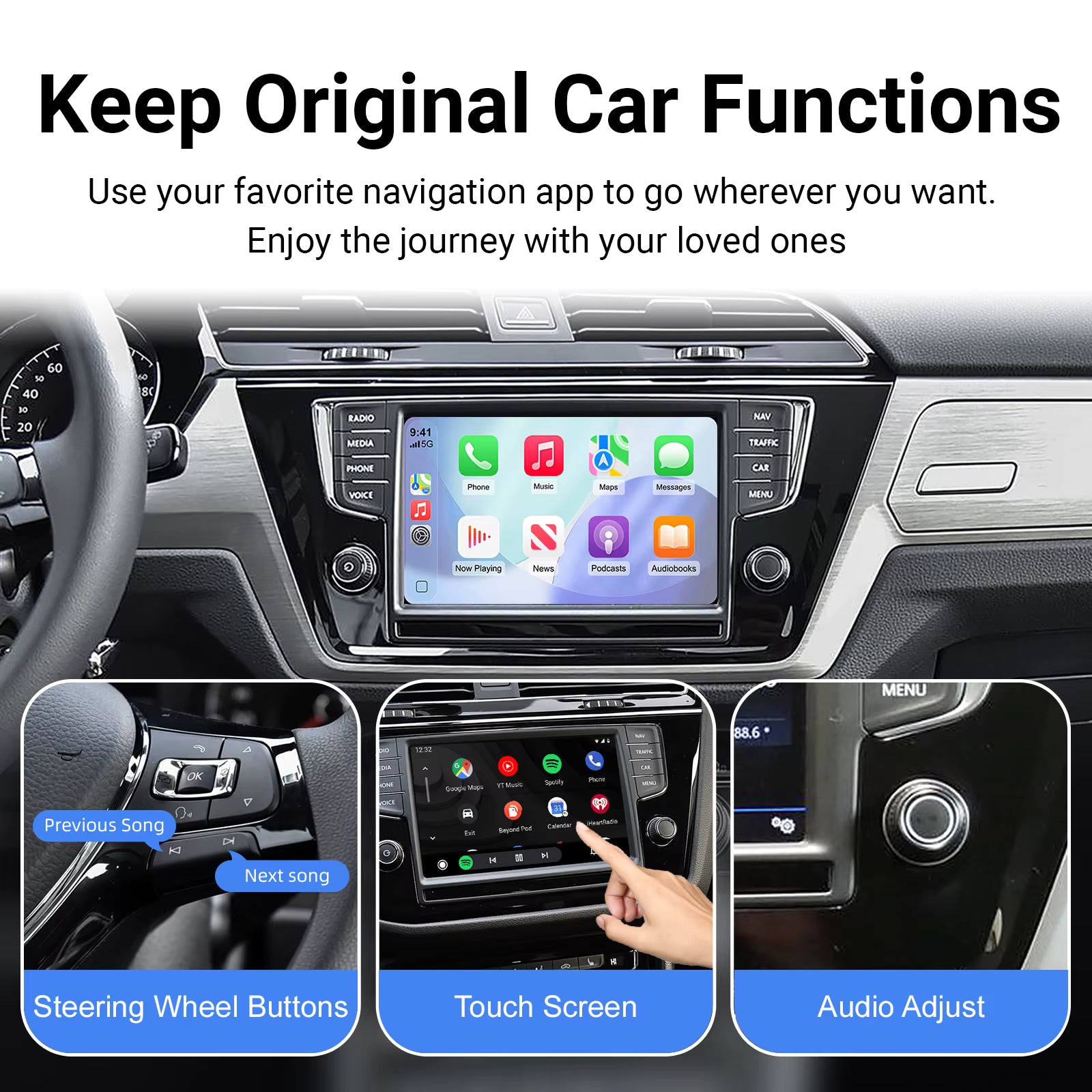 For Volkswagen Seat Skoda Wireless Apple CarPlay Retrofit Android Auto MIB1 & MIB2
