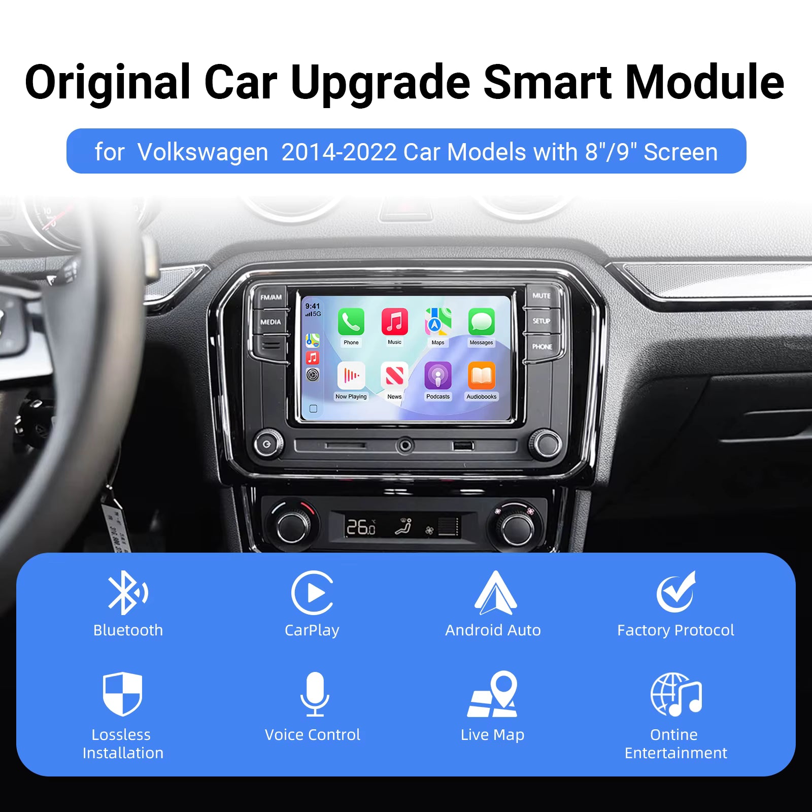 For Volkswagen Seat Skoda Wireless Apple CarPlay Retrofit Android Auto MIB1 & MIB2