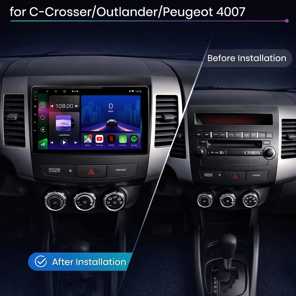 Citroen C-Crosser Peugeot 4007 Mitsubishi Outlander Android 14 Car Stereo Head Unit CarPlay Android Auto - Pluscenter