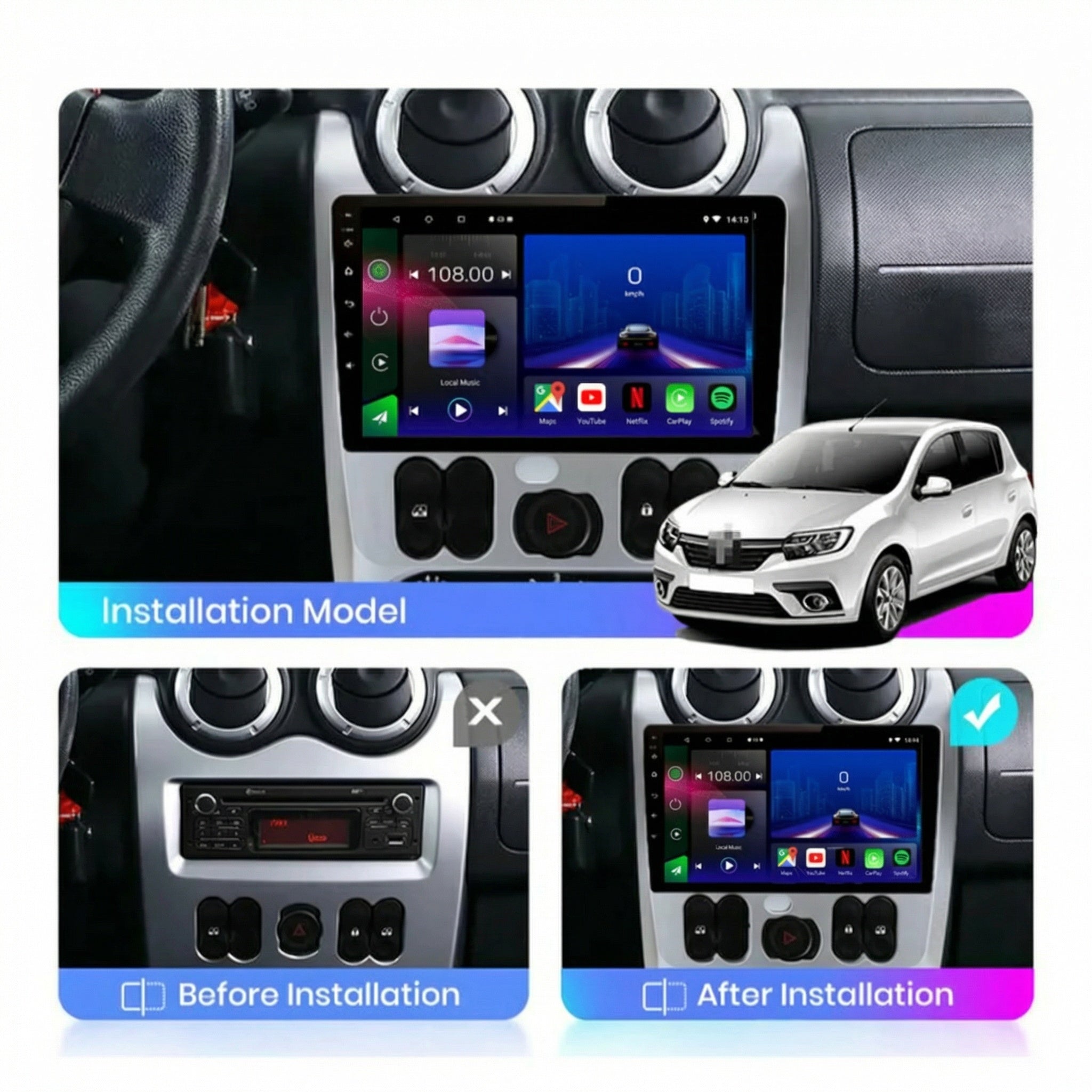 Dacia Logan Sandero Duster 2009-2015 Android 14 Car Stereo Head Unit CarPlay Android Auto - Pluscenter