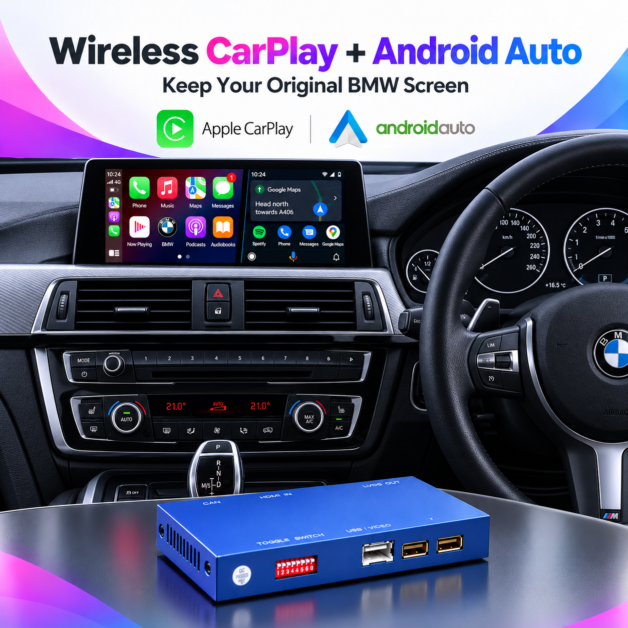 BMW Wireless Apple CarPlay Retrofit Android Auto Decoder Box | NBT CIC EVO | Originalbildschirm