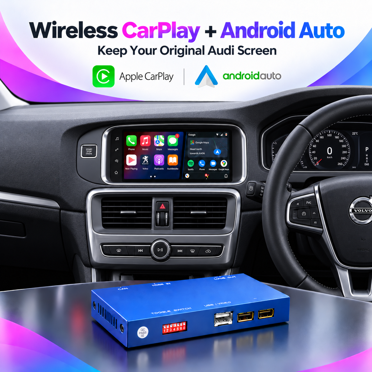 For Volvo Wireless Apple CarPlay Retrofit 2013-2020 Android Auto 7inch Original Screen - Pluscenter