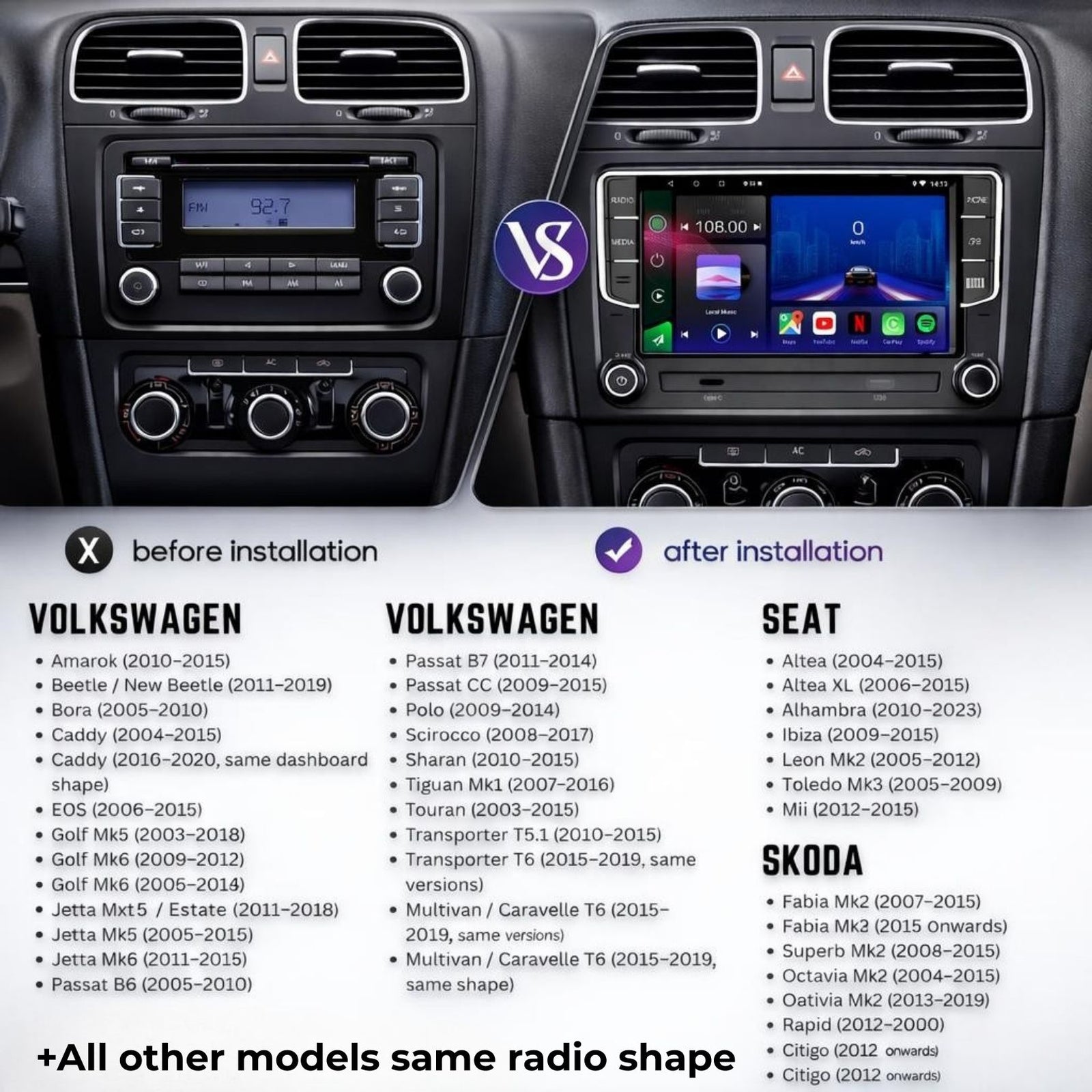 Volkswagen | Seat | Skoda | 7inch Display | Android 14 | Car Stereo | Head Unit - Pluscenter
