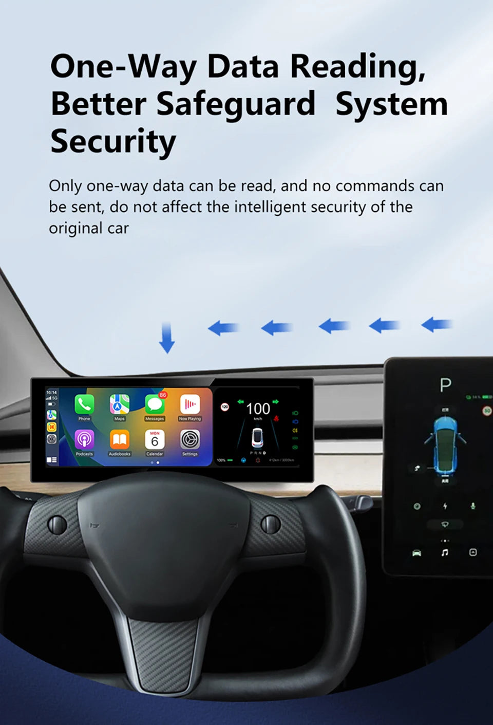 Tesla | Model 3 Y | Cluster Dashboard | Digital LCD 8in Display | CarPlay Android Auto - Pluscenter