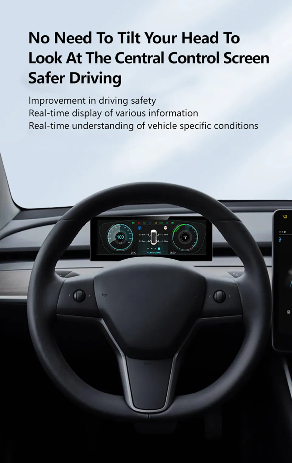 Tesla | Model 3 Y | Cluster Dashboard | Digital LCD 8in Display | CarPlay Android Auto - Pluscenter